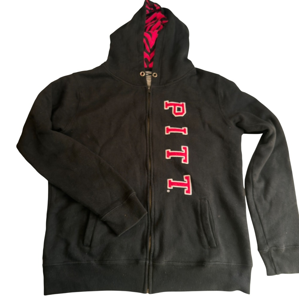 Stadium Athletics Pitt Hoodie Black Pink Zebra Print Zip Up Sweatshirt Large
